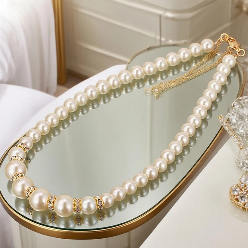 3 in1 Set Elegant Simulated Pearl Necklace Earrings Bracelet Long Necklace For Women Bridal Wedding Jewelry Gift