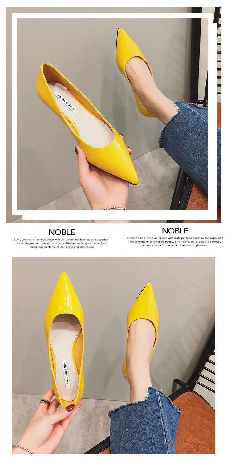 Flats Women's Shoes Yellow Net Brown Sugar Fruit Color Flat Shoes Shallow  Pointed Flat Heels Women's Shoes Large Size 43 44 45