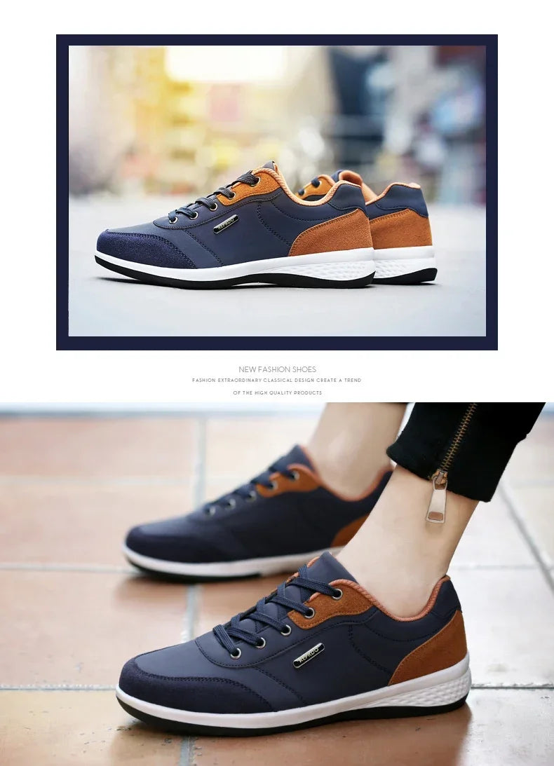 YRZL Men Shoes Spring Autumn Waterproof Walking Sneakers Leisure Male Leather Sports Shoes Non-Slip Footwear Tennis for Men