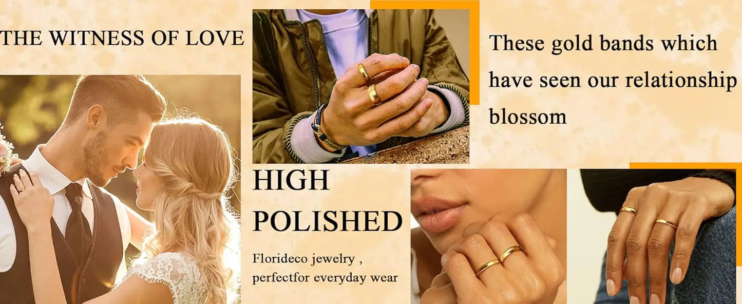 14K Gold Plated Ring for Women Men Thick Thin Pinky Thumb Ring Wedding Band Ring Non Tarnish Plain Domed Comfort Fit Size 6 -10