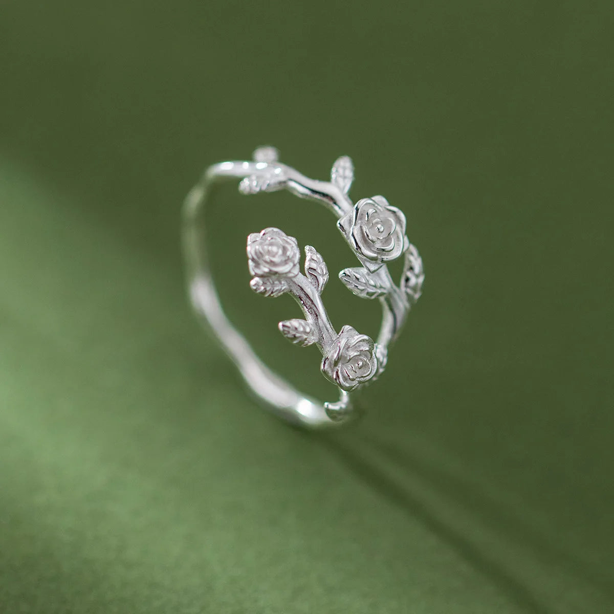 925 Sterling Silver Roses Branch Adjustable Rings For Women Engagement Wedding Female Luxury Jewelry Accessories Jewellery
