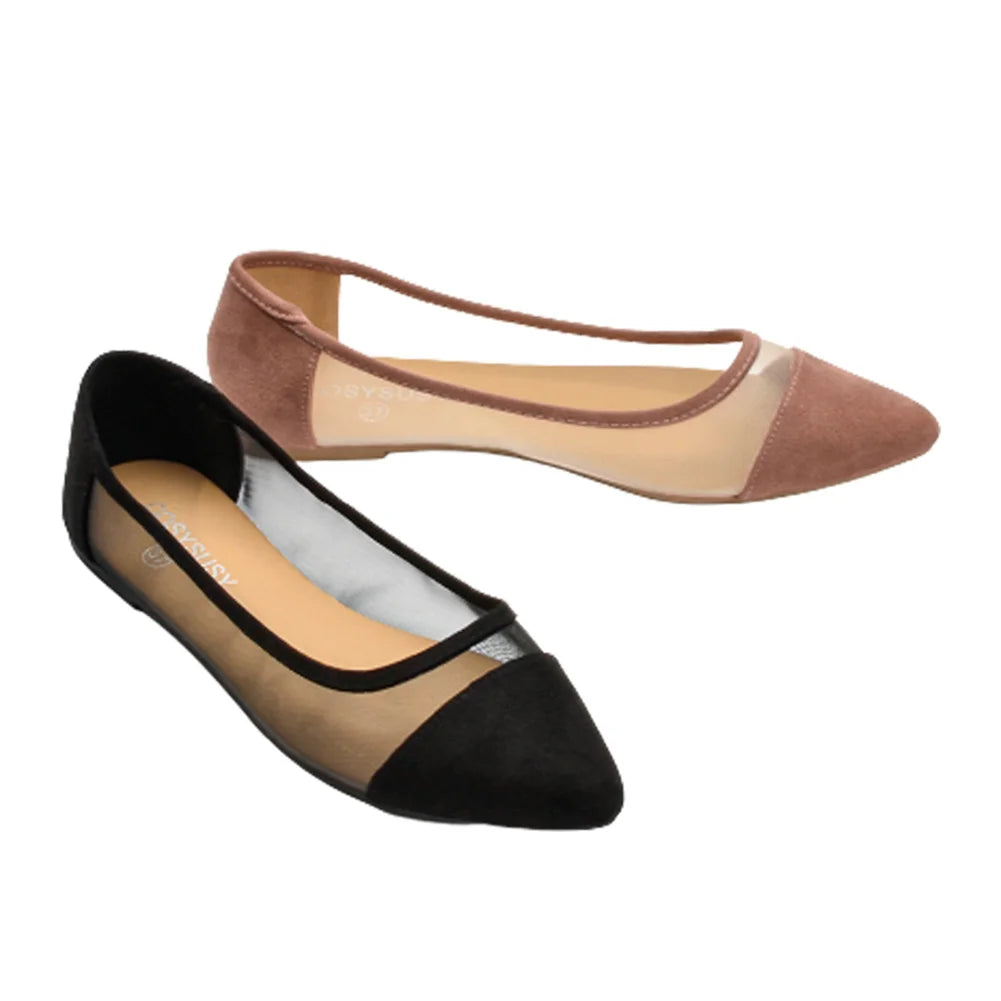 Women Slip on Flat Shoes Pointed Toe Dress Flats Mesh Ballerina Walking Flats Shoes for Women Dressy Casual Work Office