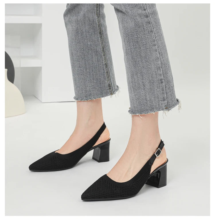 Summer Women's High Heel Sandals Knitted Small Hole Breathable Shoes 2025 New Style (6cm High)