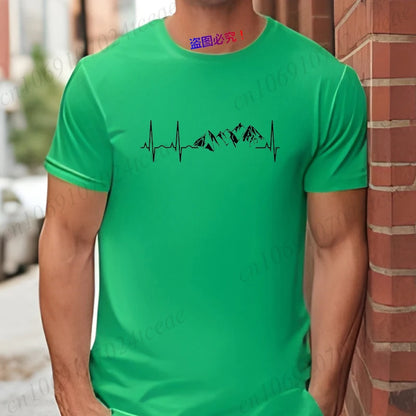Mountain Heartbeat T-shirt for Men Climbing Hiking Graphic Y2k Tops Casual Streetwear Short Sleeve Tees Men's Oversized Clothing