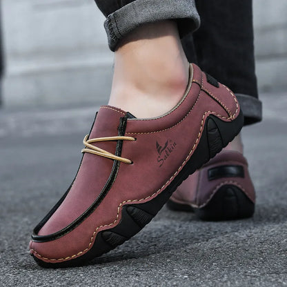 New Autumn Handmade Leather Casual Men Shoes Design Fashion Sneakers Man Loafers Breathable Low Top Flat Shoes Driving
