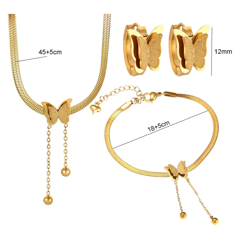 Stainless Steel Butterfly Bracelet Necklace Earrings Trend Design Advanced Sense  Ladies Wedding Jewelry Set