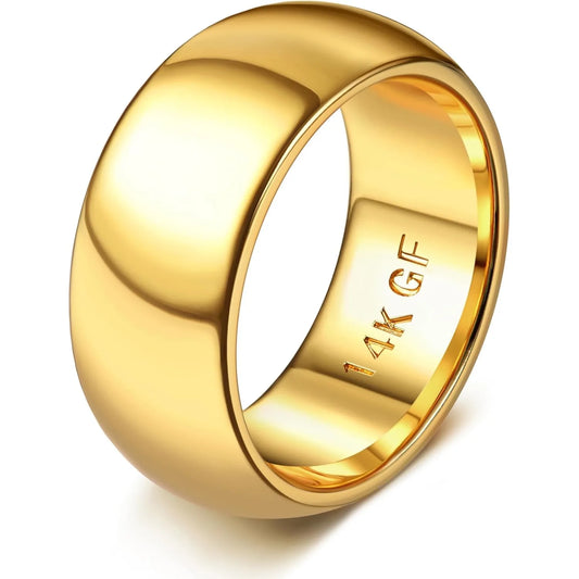 14K Gold Plated Ring for Women Men Thick Thin Pinky Thumb Ring Wedding Band Ring Non Tarnish Plain Domed Comfort Fit Size 6 -10