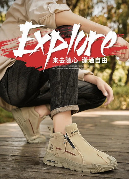 Mens Casual Labor Shoes Fashion Zipper Versatile Men Outdoor Climbing Shoes Non Slip Wear-resistant Sneakers Zapatos Para Hombre