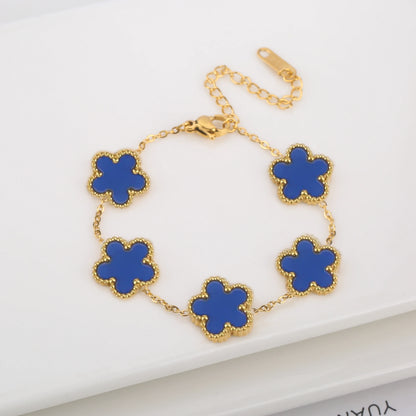 Hot Sale Stainless Steel Laser Five Leaf Flower Petal Adjustable Clover Bracelet Classic for Woman Girl Brand Jewelry Party Gift
