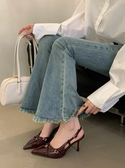 Street Style Sexy Buckle Strap Women Pumps Elegant Pointed Toe Thin High Heels Banquet Party Slingback Shoes Sandals