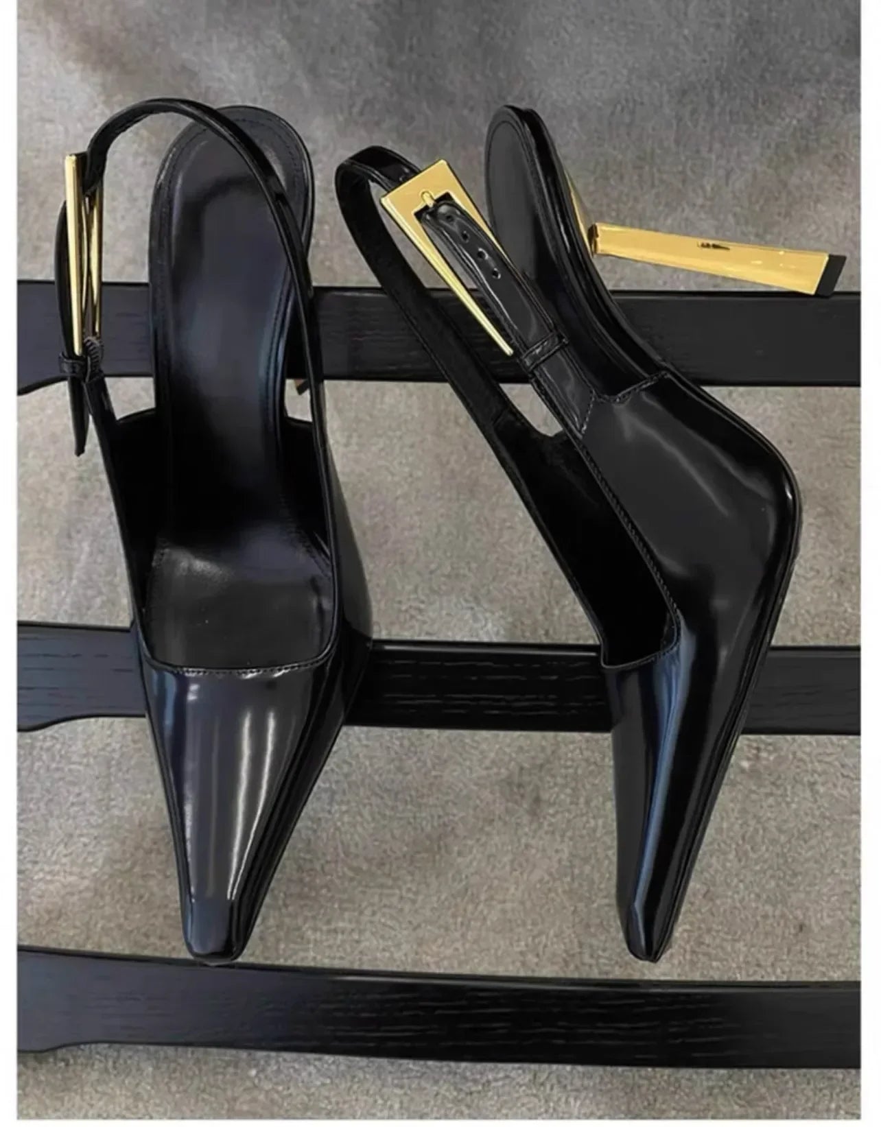 Patent leather high heels Women 2024 new gold with one-line sandals pointy skinny heels party women's shoes