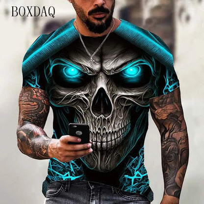 Fashion Trend Skull Pattern Men's T-Shirts 6XL Plus Size Short Sleeve Street Gothic Horror Skeleton Male Tops O-Neck Casual Tee