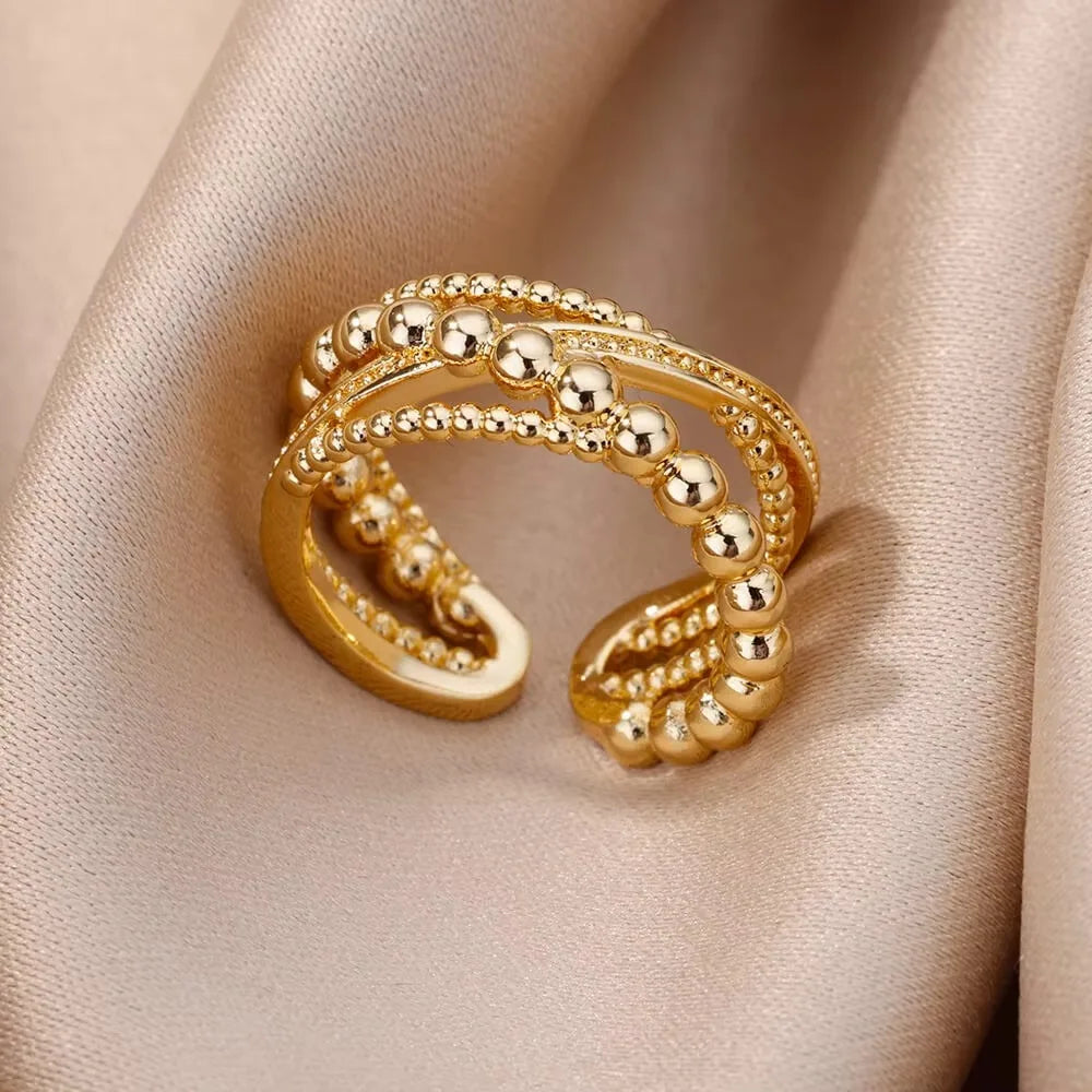 Zircon Twist Chain Open Rings For Women Stainless Steel Geometric Twist Wrapped Adjustable Ring Wedding Aesthetic Jewelry Gift