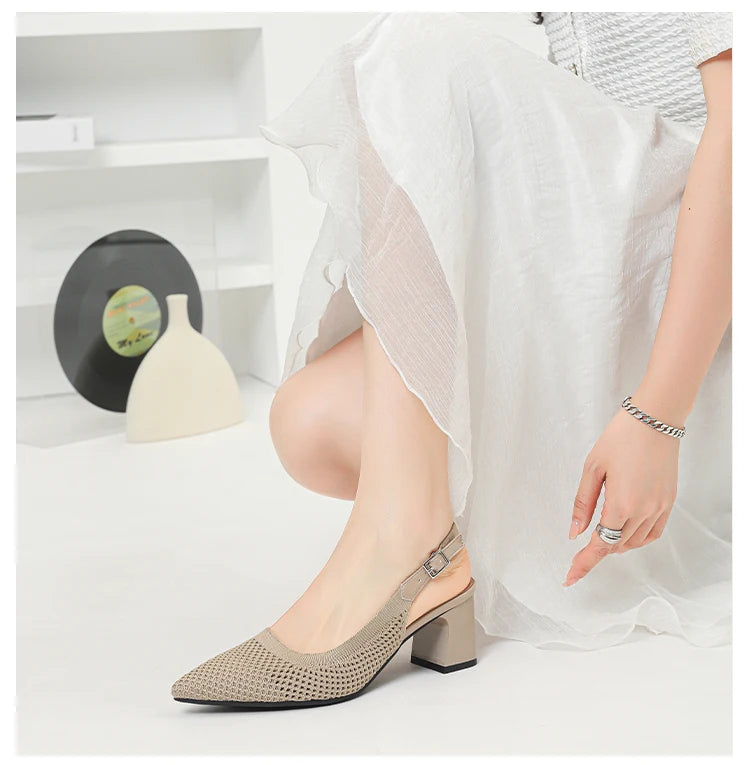 Summer Women's High Heel Sandals Knitted Small Hole Breathable Shoes 2025 New Style (6cm High)