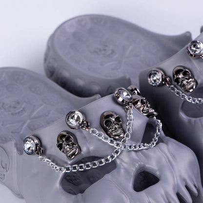 Punk Metal Skull Slippers Summer Men Slippers Novelty Outdoor Clogs Beach Sandals Non-slip Indoor Home Slides Couples Shoes 47