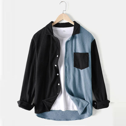 Autumn Men's Streetwear Patchwork Corduroy Long Sleeve Shirt Fashion Casual Turn Down Collar Luxury Shirts with Pocket Harajuku