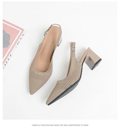 Summer Women's High Heel Sandals Knitted Small Hole Breathable Shoes 2025 New Style (6cm High)