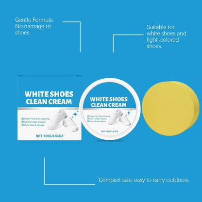 100g White Shoe Cleaner Cream Anti-Yellowing Stain Remover with Sponge Leather Mesh Rubber Canvas Cleaning Kit for Boots Shoes