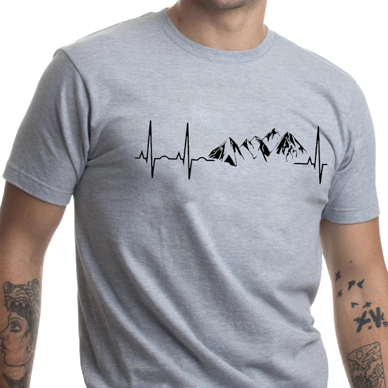 Mountain Heartbeat T-shirt for Men Climbing Hiking Graphic Y2k Tops Casual Streetwear Short Sleeve Tees Men's Oversized Clothing