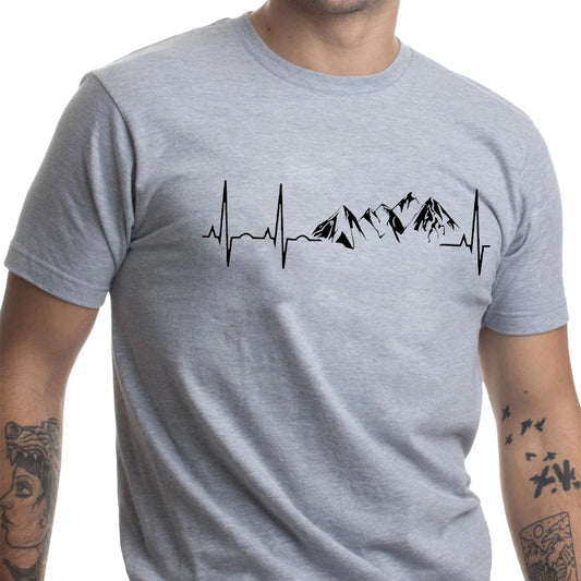 Mountain Heartbeat T-shirt for Men Climbing Hiking Graphic Y2k Tops Casual Streetwear Short Sleeve Tees Men's Oversized Clothing