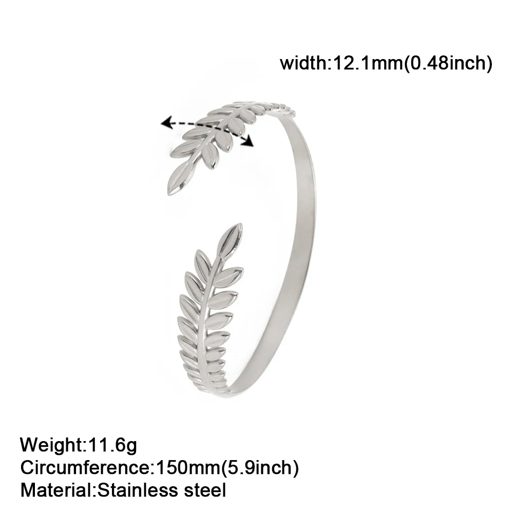 Skyrim Stainless Steel Greek Roman Laurel Leaf Bracelet for Women Gold Color Wheat Ears Boho Bangle Jewelry Valentine's Day Gift