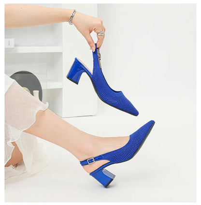 Summer Women's High Heel Sandals Knitted Small Hole Breathable Shoes 2025 New Style (6cm High)