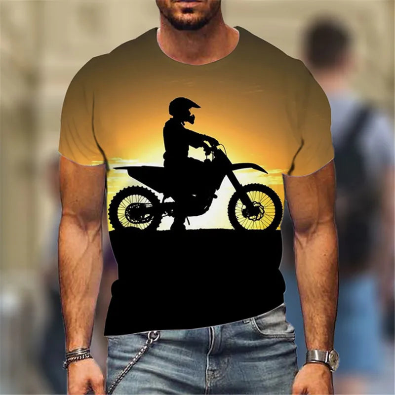 Fashion Street Motorcycle Men T-Shirts Hot Selling Locomotive Pattern 3D Printed Short Sleeve Tees Moto & Biker Hip Hop Man Tops