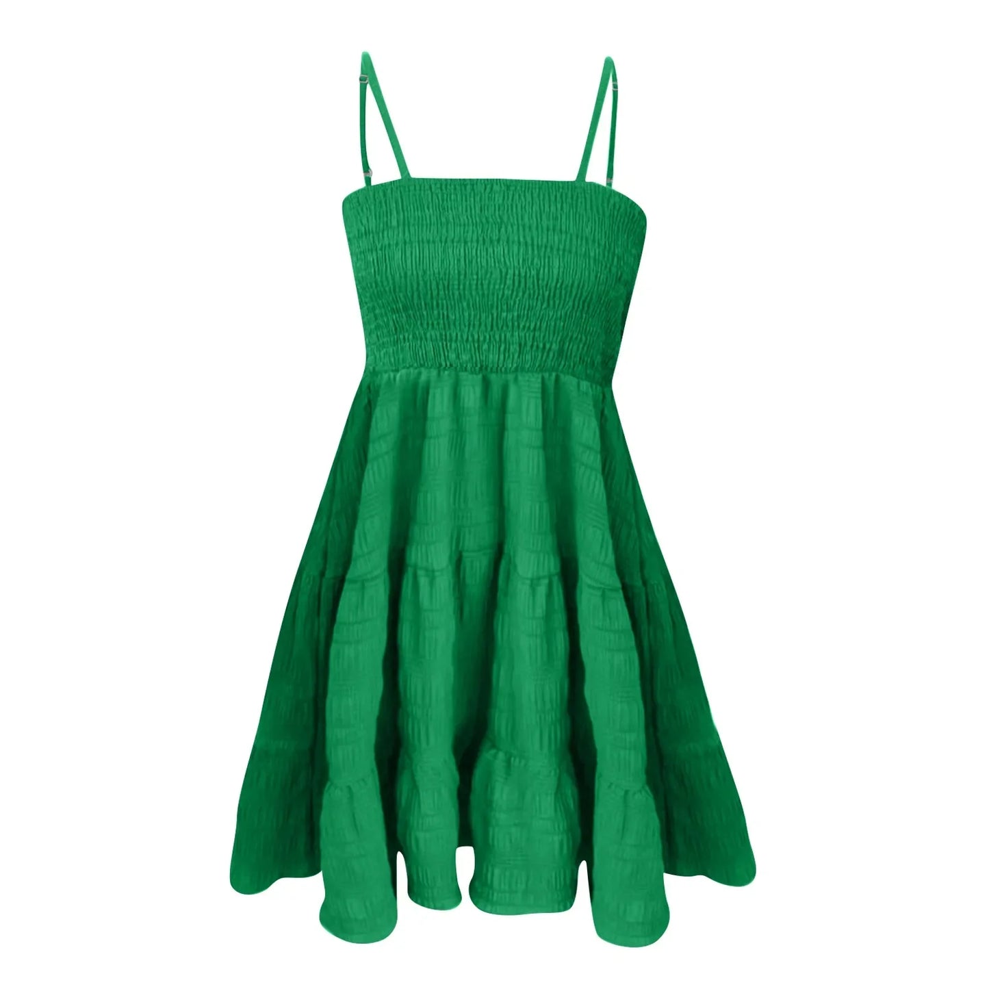 Bohemian Beach Sundress Women Sexy Sleeveless Backless Big Swing Mini Dress Solid Spaghetti Strap Ruffles Dress Summer Vestidos