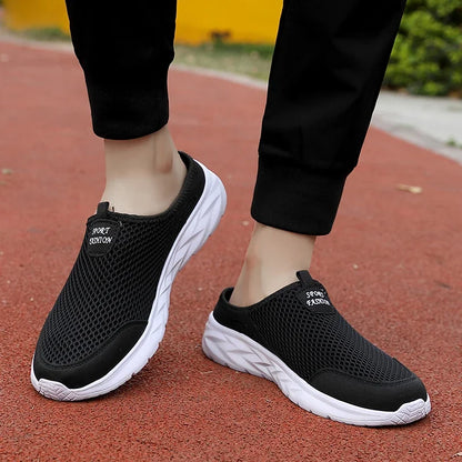 YRZL Mens Half Slippers Summer Breathable Mesh Mens Shoes Outdoor Casual Walking Shoes Large Flat Light Mesh Slippers Sandals