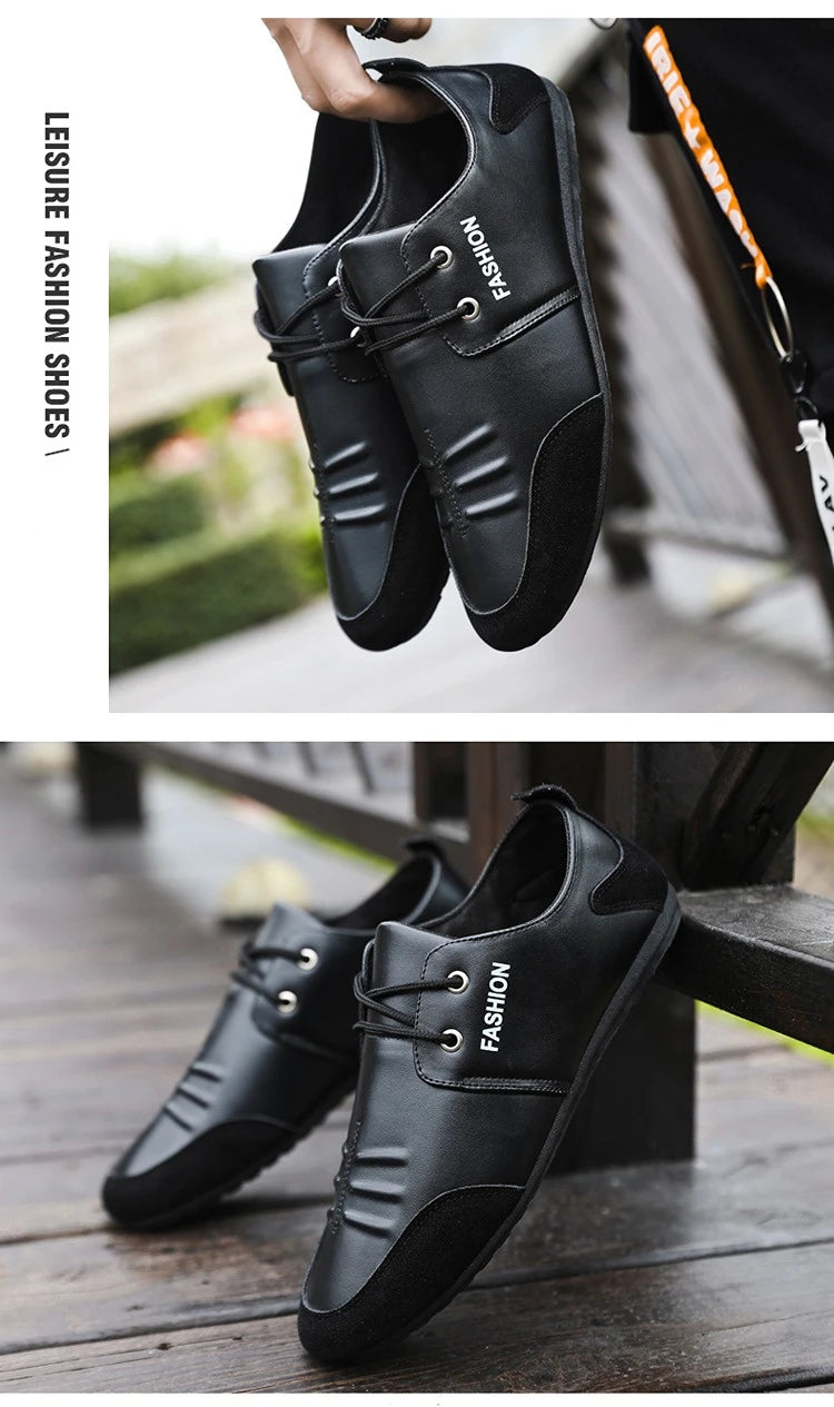 Flat Men Shoes Leisure Leather Shoes for Men White Footwear 2025 Summer Trend Breathable Soft Casual Sneakers British Peas Shoes