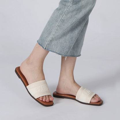 Summer Women Letter Flat Sandals Casual Comfortable Slip Slide 2024 Fashion Vintage Slippers Shoes Classic New