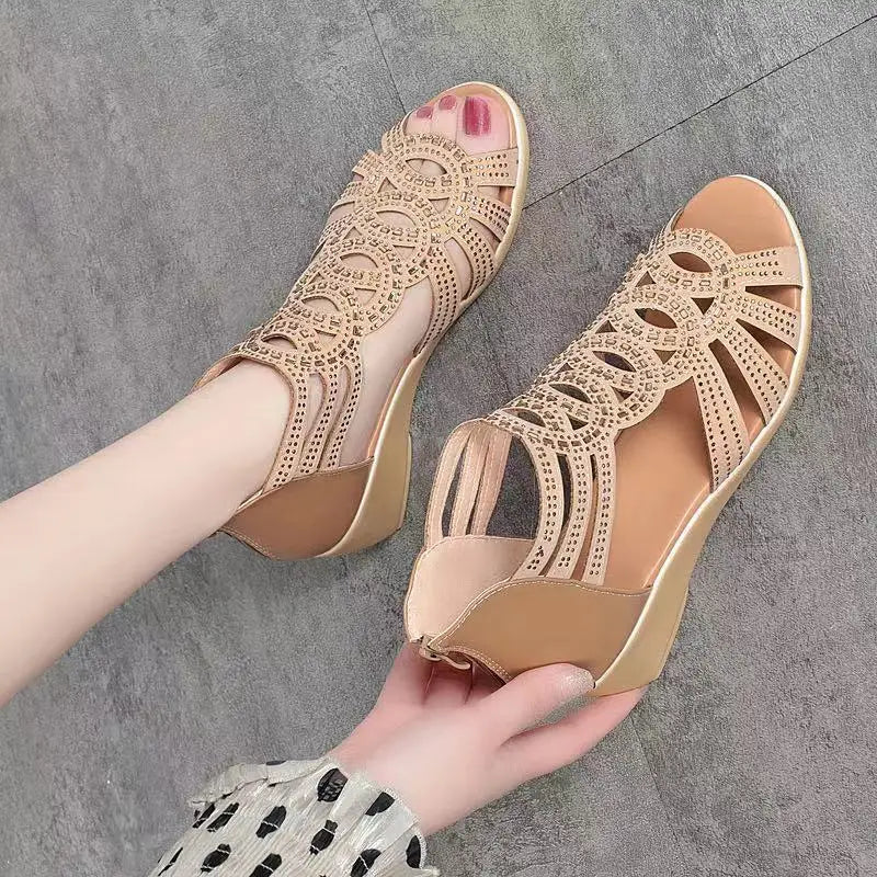 BCEBYL 2024 Summer New Soft Leather Sandals Soft Bottom Increased Mother Shoes Fashion Outerwear Ladies Sandals Women's Shoes