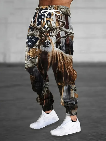 2025 new men's casual pants 3D American Patriot printed jogging pants 100% polyester light elastic rope with pocket sports pants