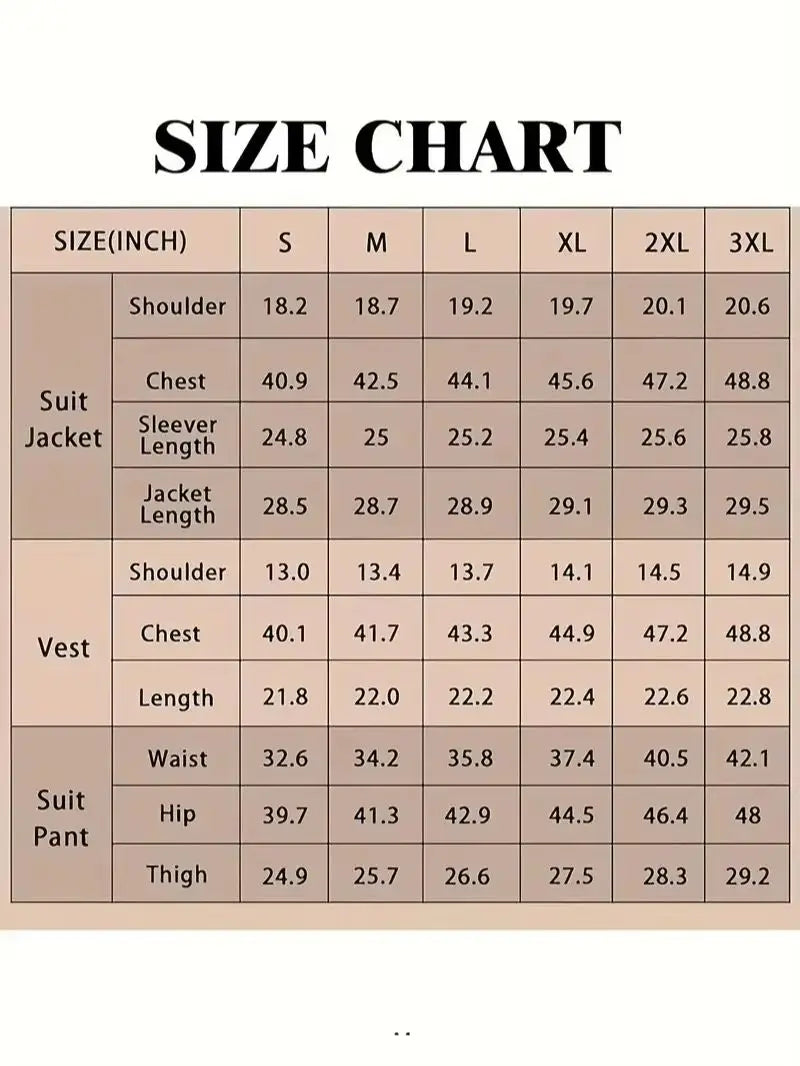New Men's 3 Pieces Suit Formal Business Notch Lapel Slim Fit Tuxedos Best Man Blazer For Wedding(Blazer+Vest+Pants)