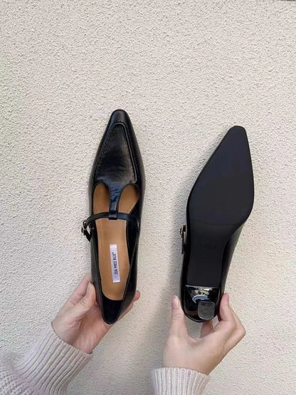 2026 Woman Fashion Pointed Toe Buckle Shoes Apricot Retro Kawaii Solid Female Shoes Flats Casual Shallow Mouth Mary Jane Shoes