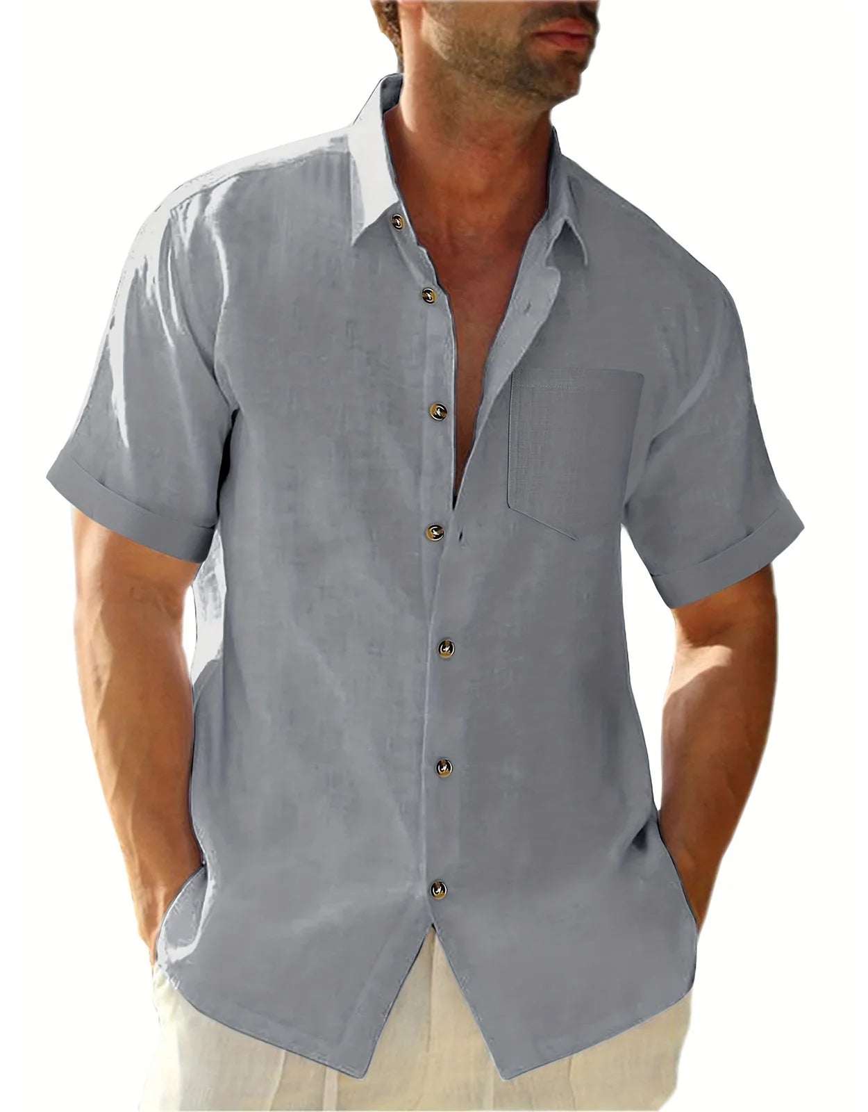 Men's Plus Size Short Sleeve Shirts Cotton Linen Henley Shirts Lightweight Vacation Collar Beach Shirts  Hawaiian T Shirt