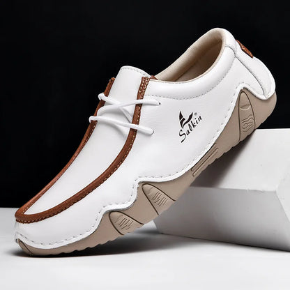 New Autumn Handmade Leather Casual Men Shoes Design Fashion Sneakers Man Loafers Breathable Low Top Flat Shoes Driving