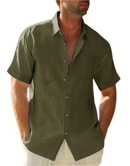 Men's Plus Size Short Sleeve Shirts Cotton Linen Henley Shirts Lightweight Vacation Collar Beach Shirts  Hawaiian T Shirt