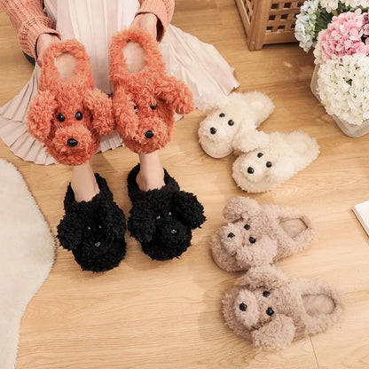 Gacimy Winter Warm Cotton Slippers For Women Comfortable Cute Dog Furry Shoes Couple Indoor Soft Platform Bedroom Plush Slippers