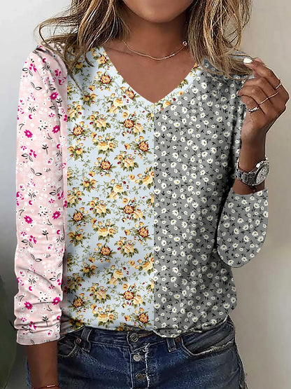 Summer new fashion 2025 women's casual long-sleeved printed T-shirt