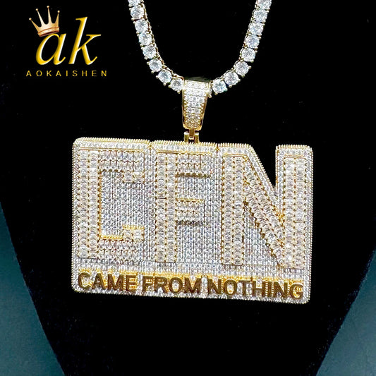 Aokaishen Pendant Iced Out Necklace for Men Came From Nothing Charms Bling Hip Hop Jewelry 2023 Trending