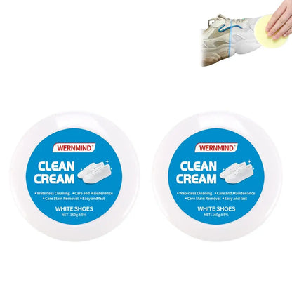 White Shoe Cleaning Cream Multipurpose Solid Paste with Sponge Rinse-Free Stain Remover for Sneaker Canvas Leather Shoes Care