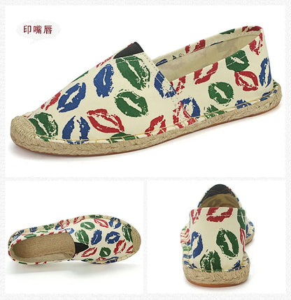2026 Summer Autumn Men Canvas Shoes Breathable Men's Casual Shoes Slip-On Hemp Shoes Graffiti Espadrilles Women Footwear Flats