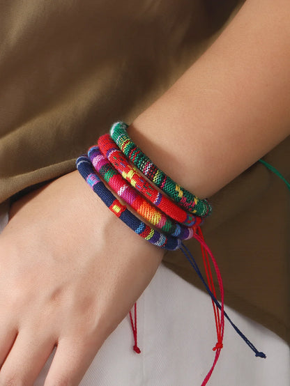 12Pcs Nepal Ethnic Colorful Bracelet Set For Women Bohemia Fabric Braided Rope Wristbands Men Bangle Fashion Summer Jewelry