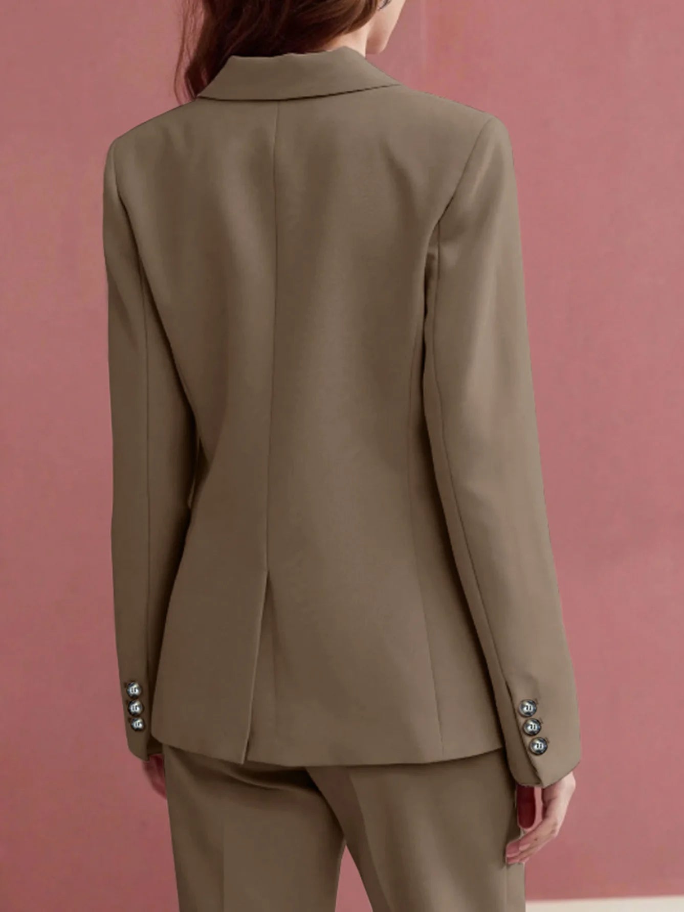 Women's Elegant Solid Color Commuter Daily Wear Peak Lapel Suit Jacket and High Waist Straight Trousers Suit Two-piece Suit