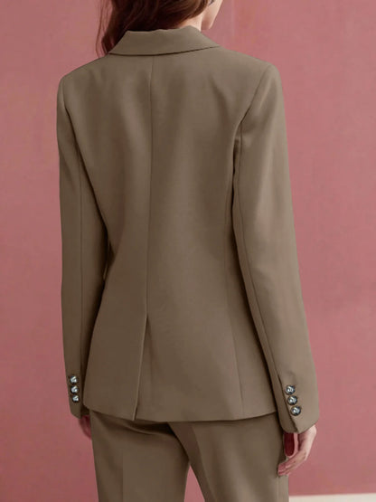 Women's Elegant Solid Color Commuter Daily Wear Peak Lapel Suit Jacket and High Waist Straight Trousers Suit Two-piece Suit