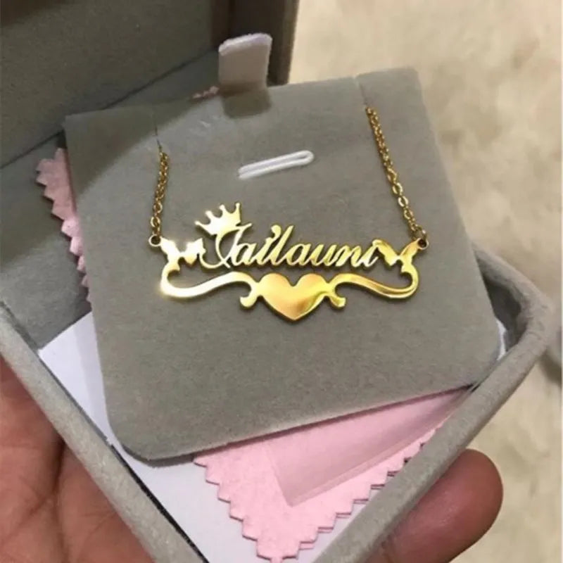 DOREMI  Stainless Steel Custom Name Personalized Butterfly Name Necklaces for Women Jewelry Gold Filled Heart Statement Choker