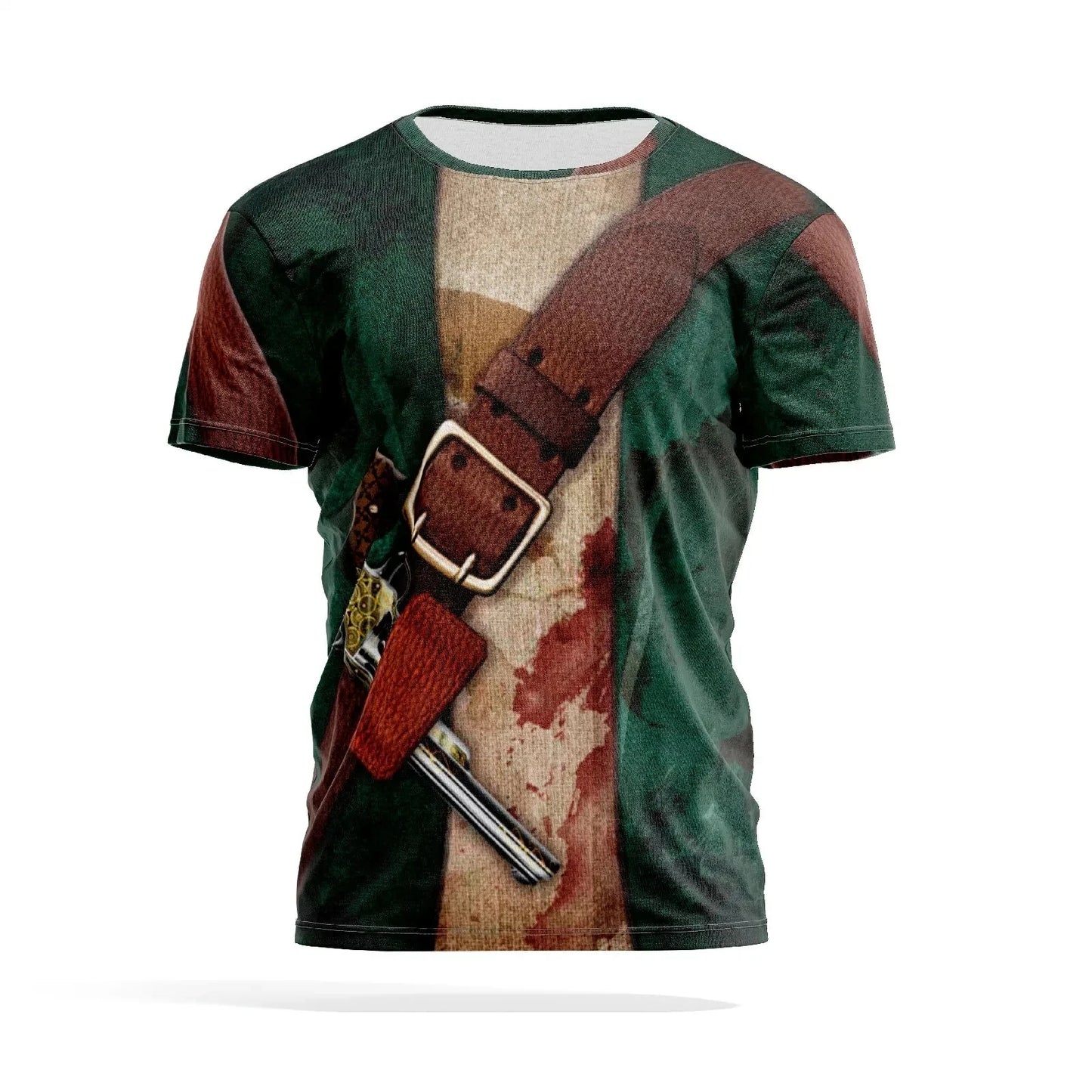 Fun Cosplay 3D Printed Armor Jacket For Men Personality Street Hip Hop Crew Neck Short Sleeve Avant-garde Cowboy Warrior T-shirt