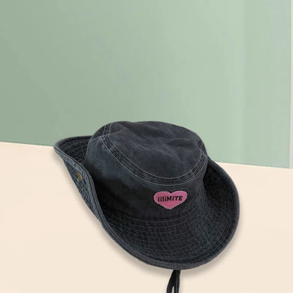 Stylish Unisex Fedora Hat with Heart Embroidery and Wide Brim Perfect for Outdoor Activities like Hiking and Camping