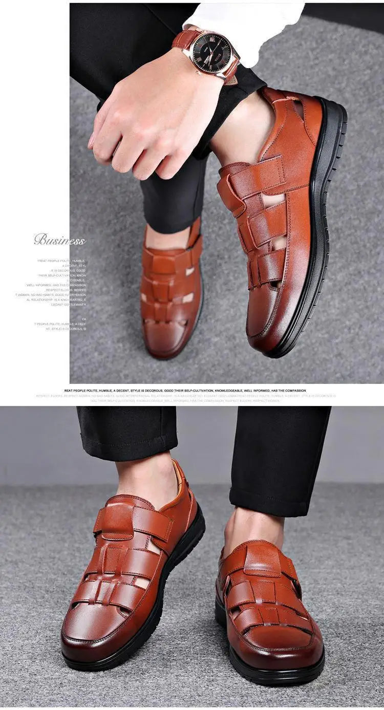 2026 Men Leather Shoes Business Casual Forma Wear High Heels Soft Sole Non-Slip Summer Sandals Black Leather Shoes Luxury Shoes